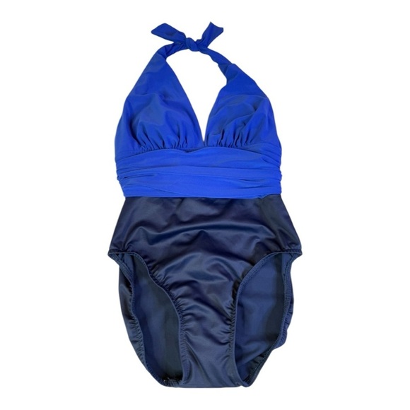 MagicSuit Tummy Control Halter Cinched Waist Colorblock Twilight Blue Size 8 - Picture 2 of 16